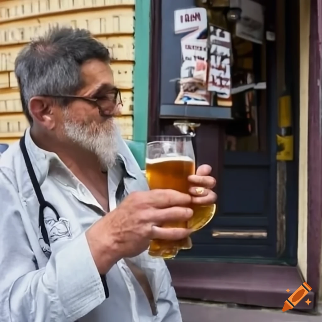 Man drinking beer in front of Galeryja Lomaska store