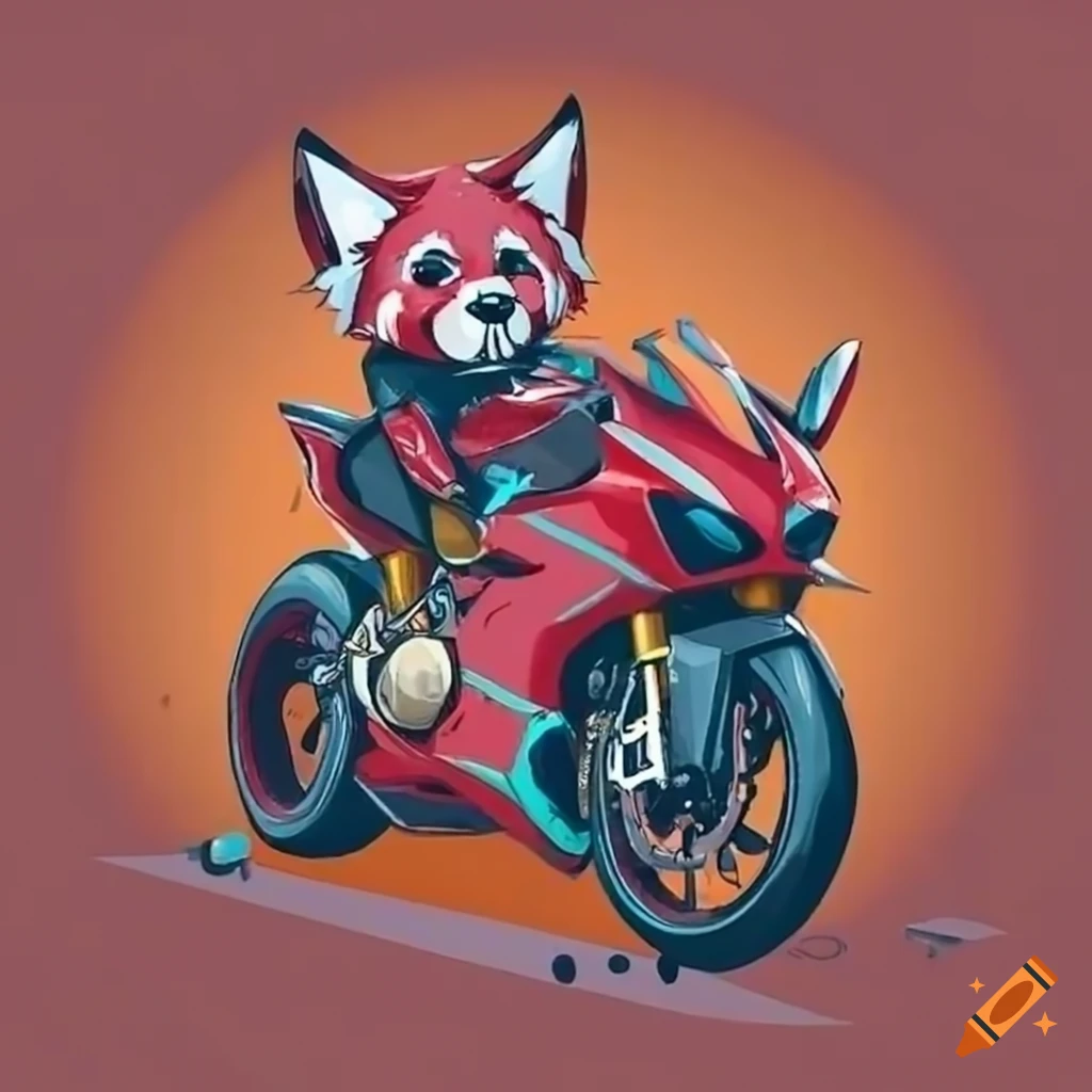 Red panda on a ducati panigale v4 in street art style on Craiyon