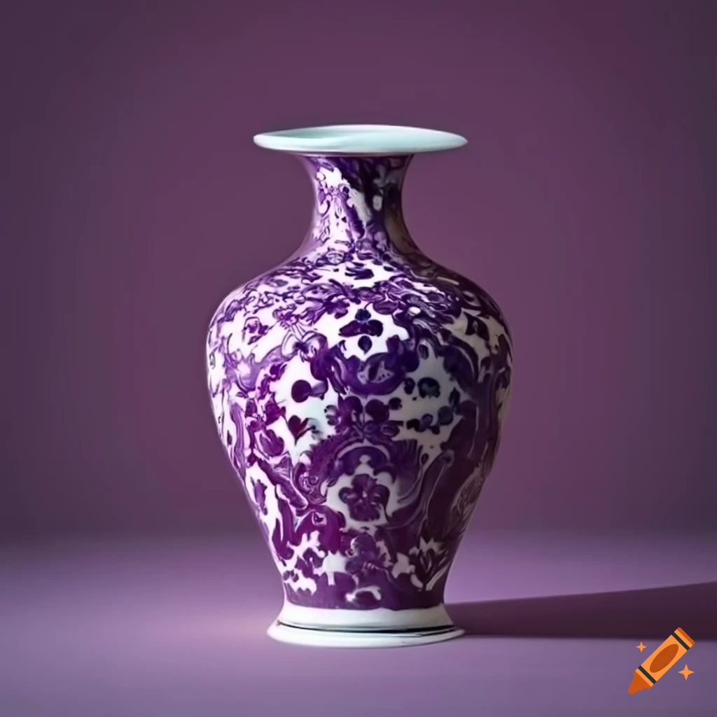 Elegant chinese vase with intricate purple and white patterns in warm