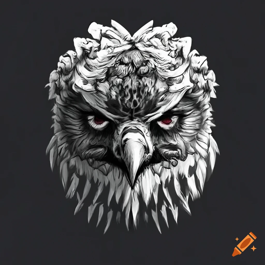 Harpy eagle with intense stare in black and white