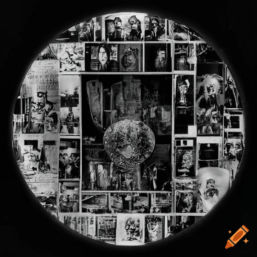 Black and white dada collage in 90s harsh noise power electronics style