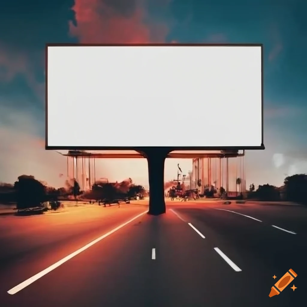 Utopian road with a big billboard