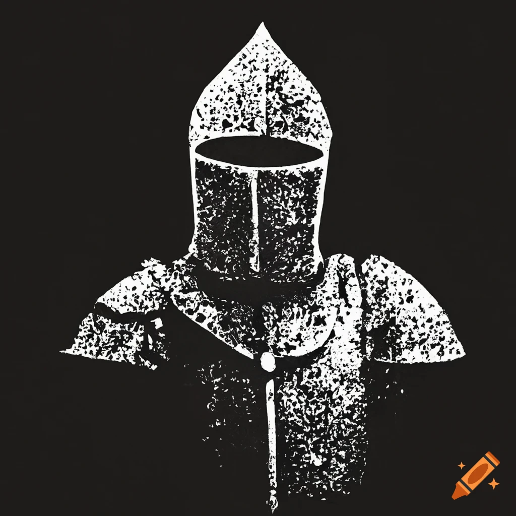 Stippled screen print art of a grunge knight with texture on Craiyon