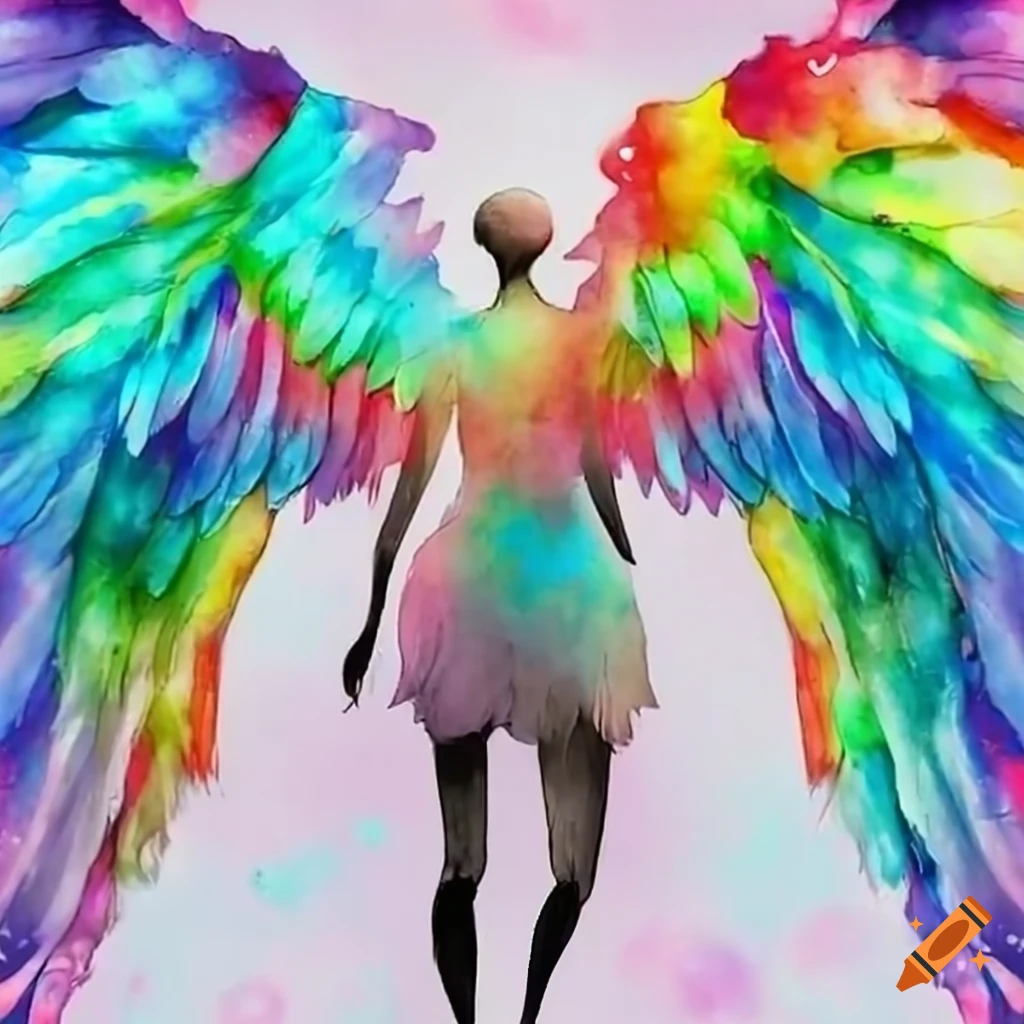Beautiful magic rainbow wings in watercolor style