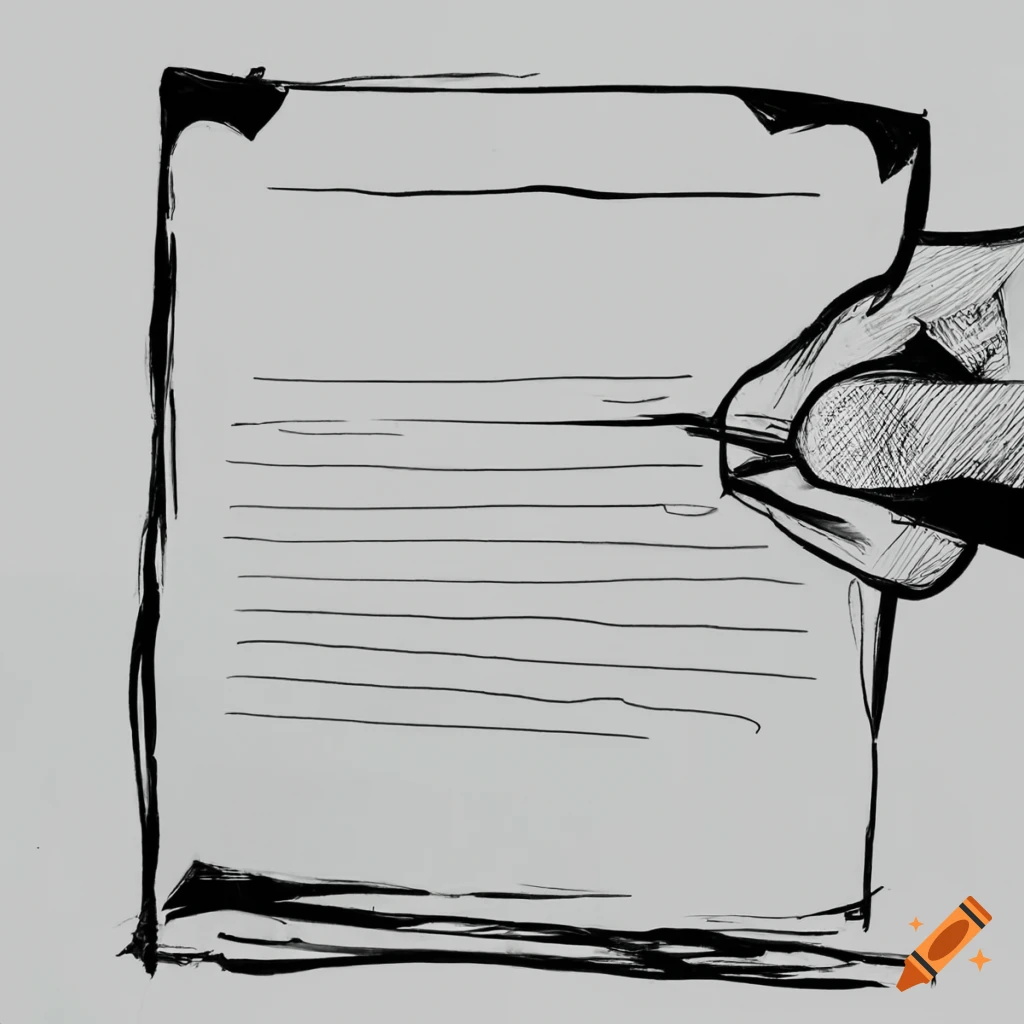 Black and white sketch of a paper document sheet on Craiyon