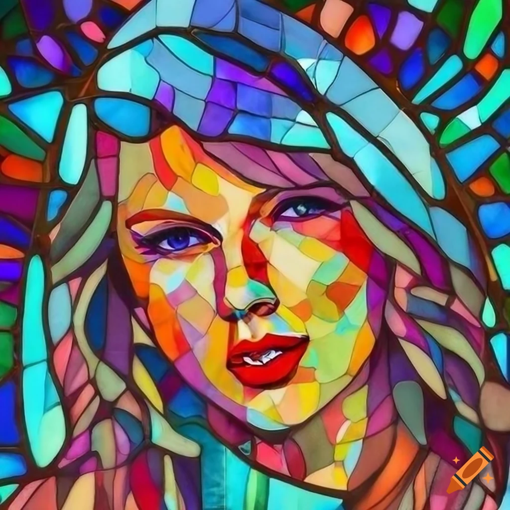 Colorful stainedglass taylor swift portrait in sunlight on Craiyon