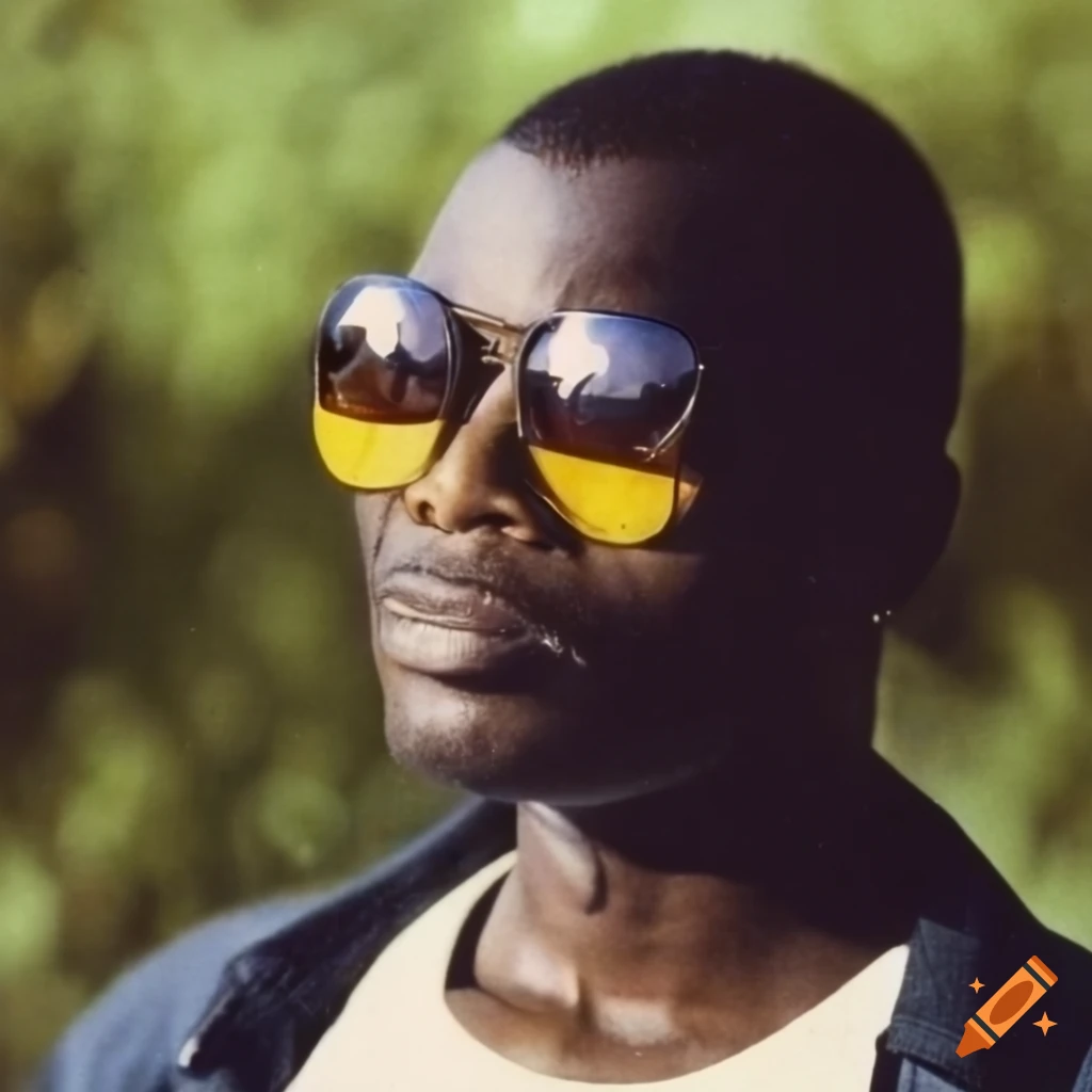 Black man wearing sunglasses on a sunny day in the 1980s