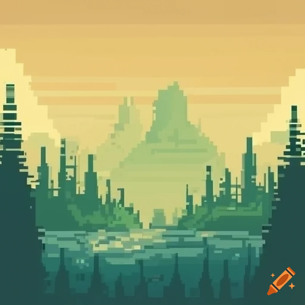 Retro-style pixel art of a serene forest landscape on Craiyon