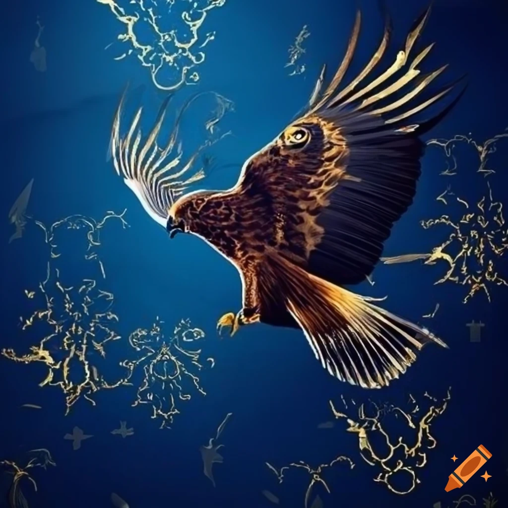 Navy blue and gold background with a hawk on Craiyon