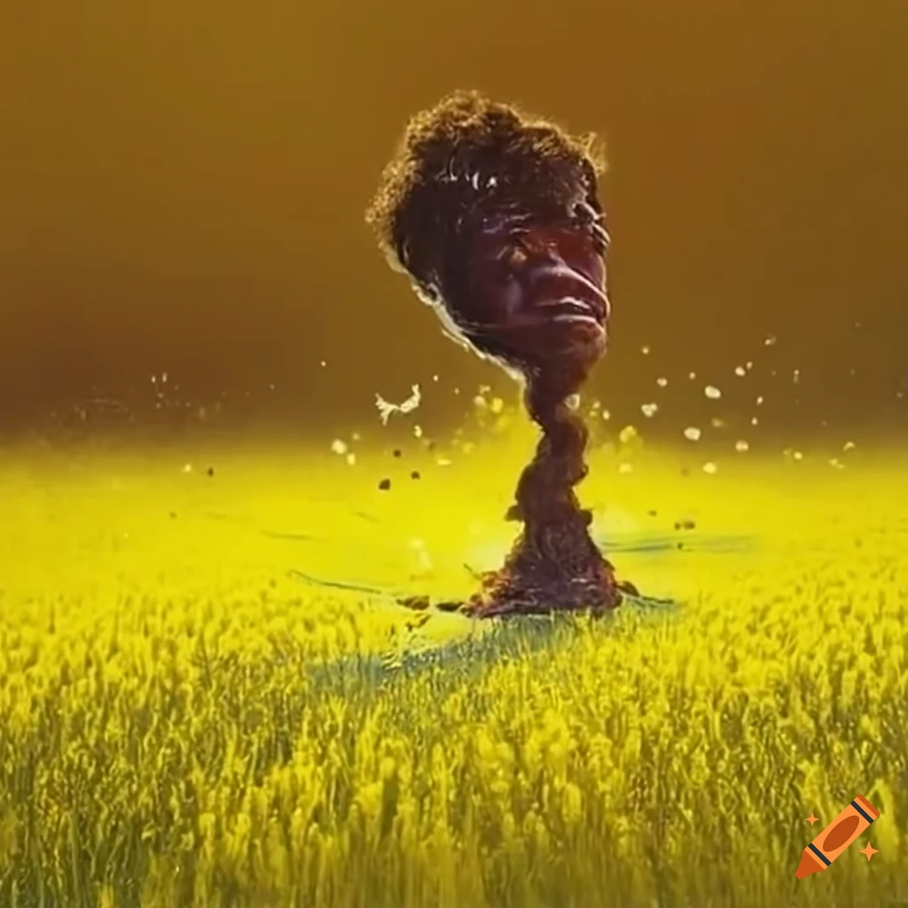 Mustard spilled on a grassy field
