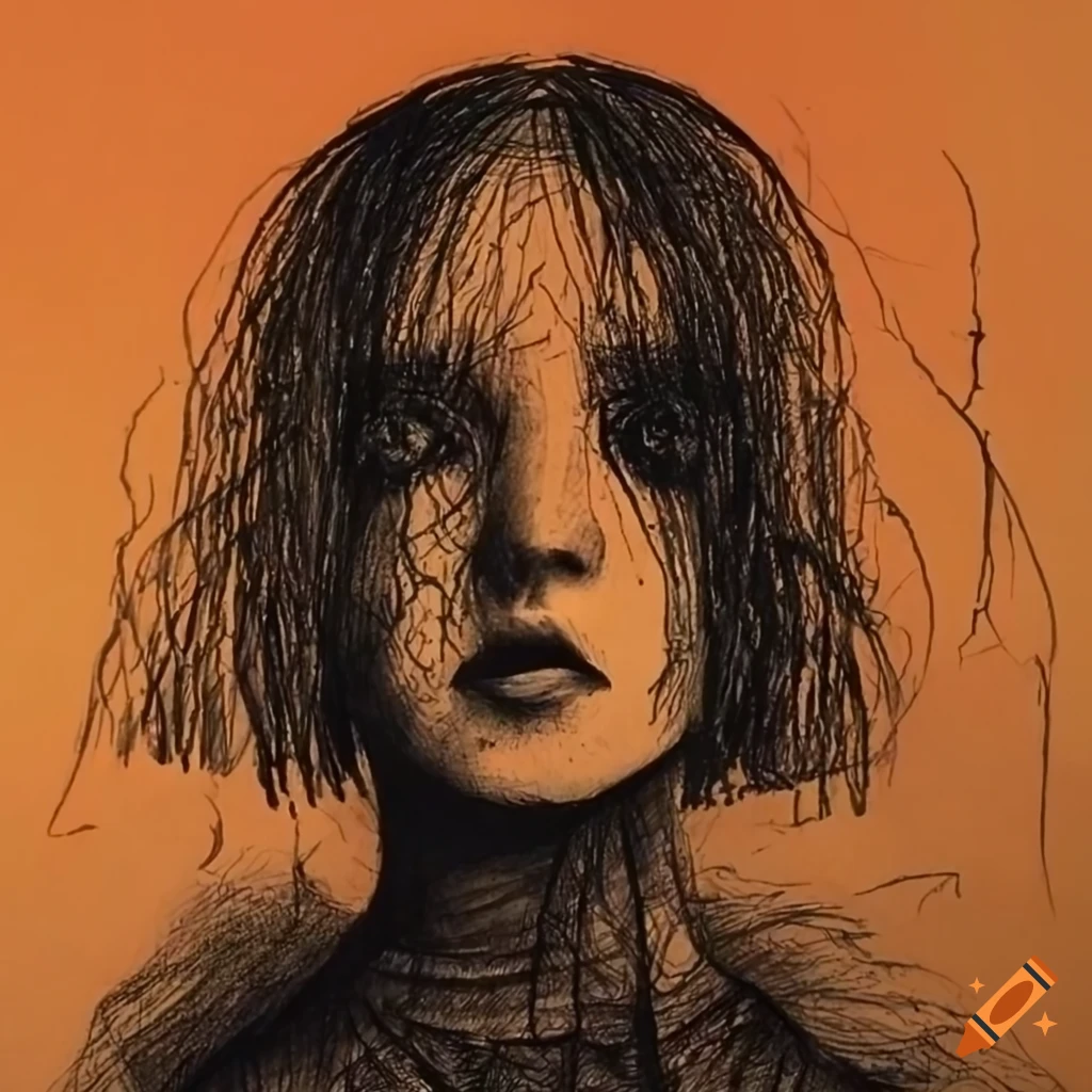 Inspired ink drawing in the style of Beksinski