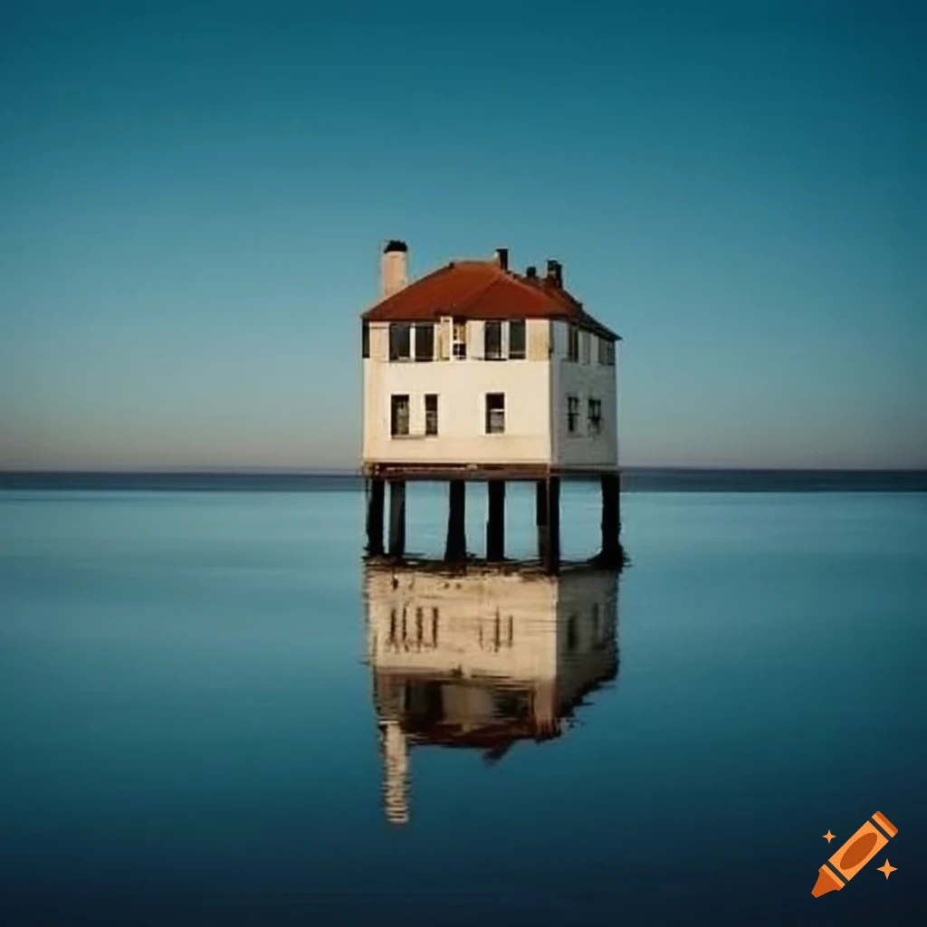 Houses on water after sea level rise
