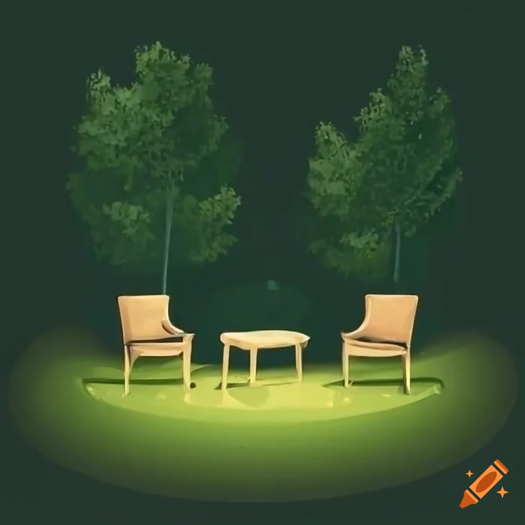 Table and chairs in a lawn during the evening