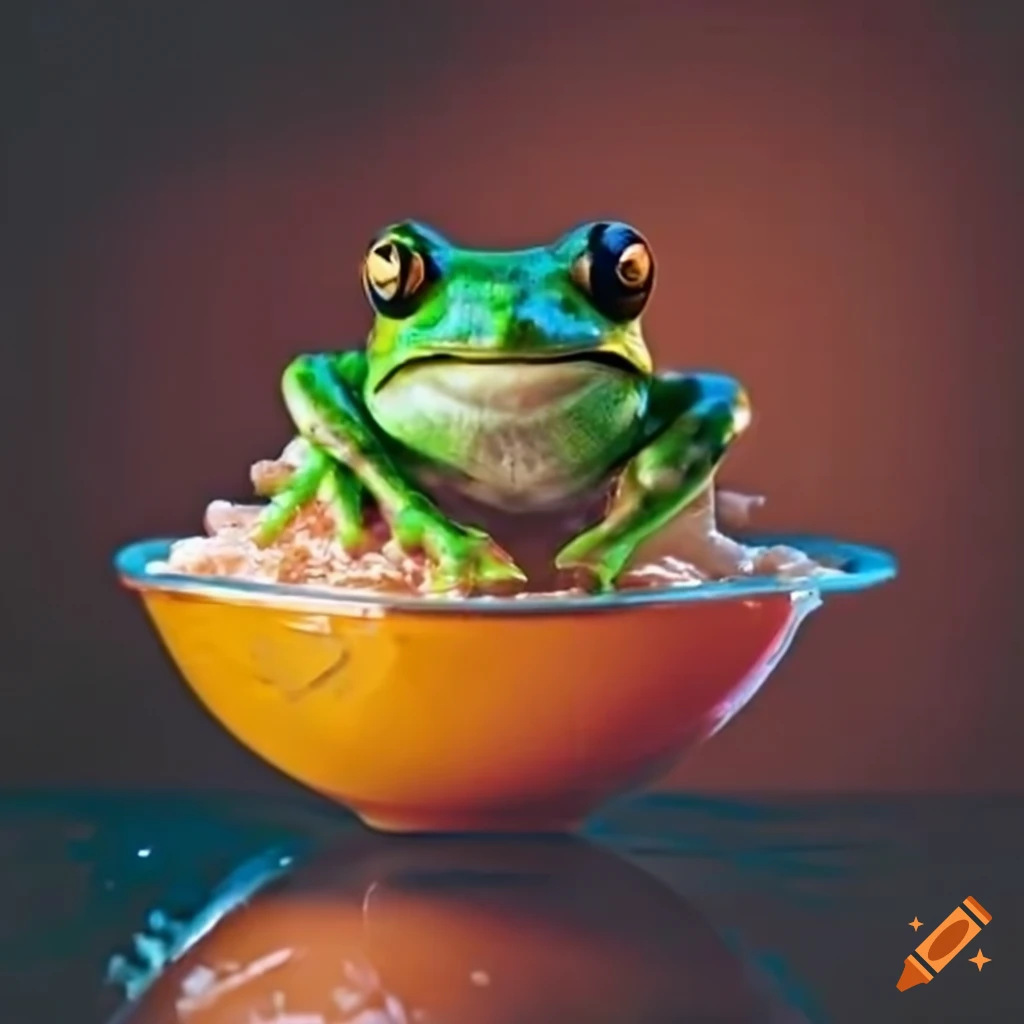 Asian food bowl with a frog on top