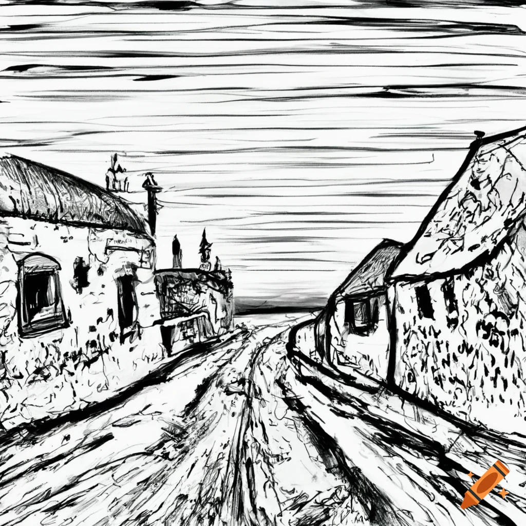 Sketch of an Irish rainy road