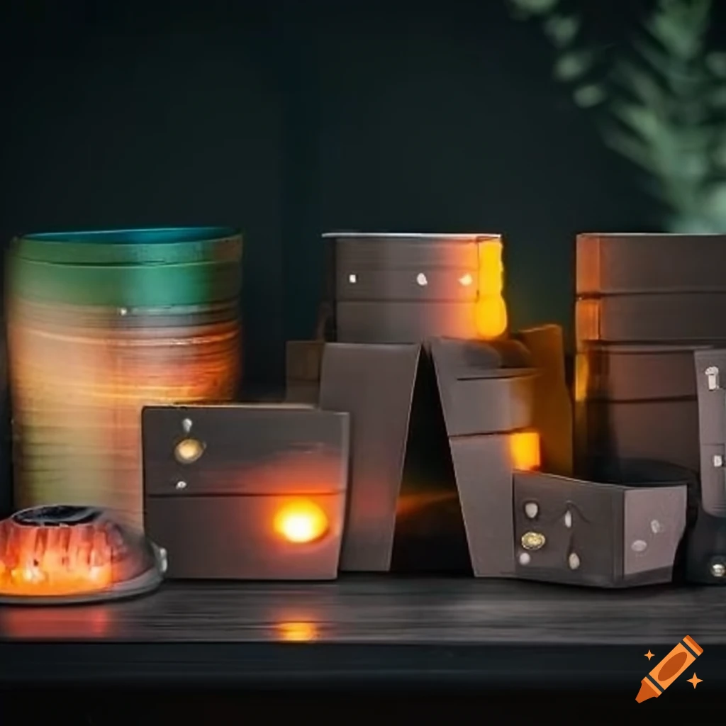 Futuristic solarpunk-inspired eco-friendly tiered storage boxes