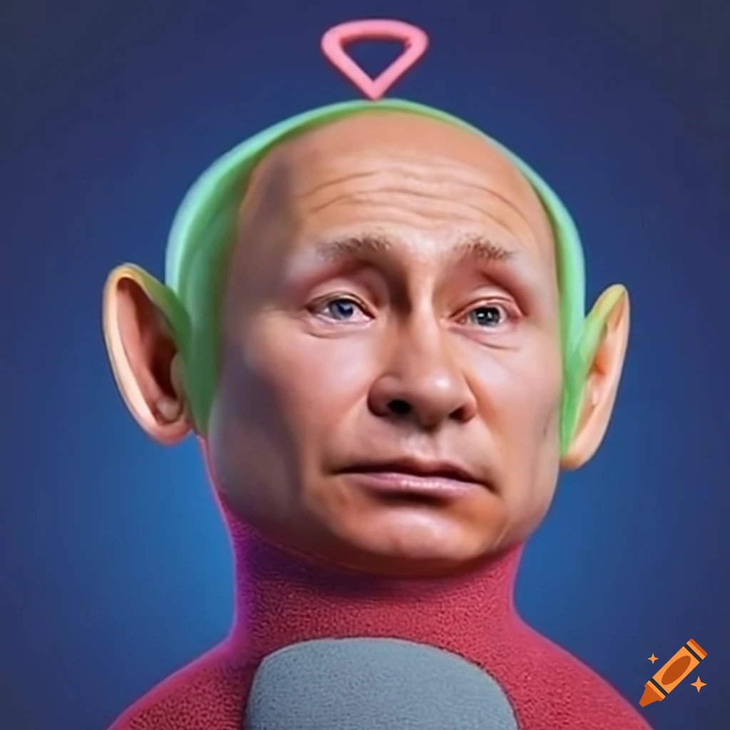 Satirical depiction of vladimir putin as a teletubbie on Craiyon