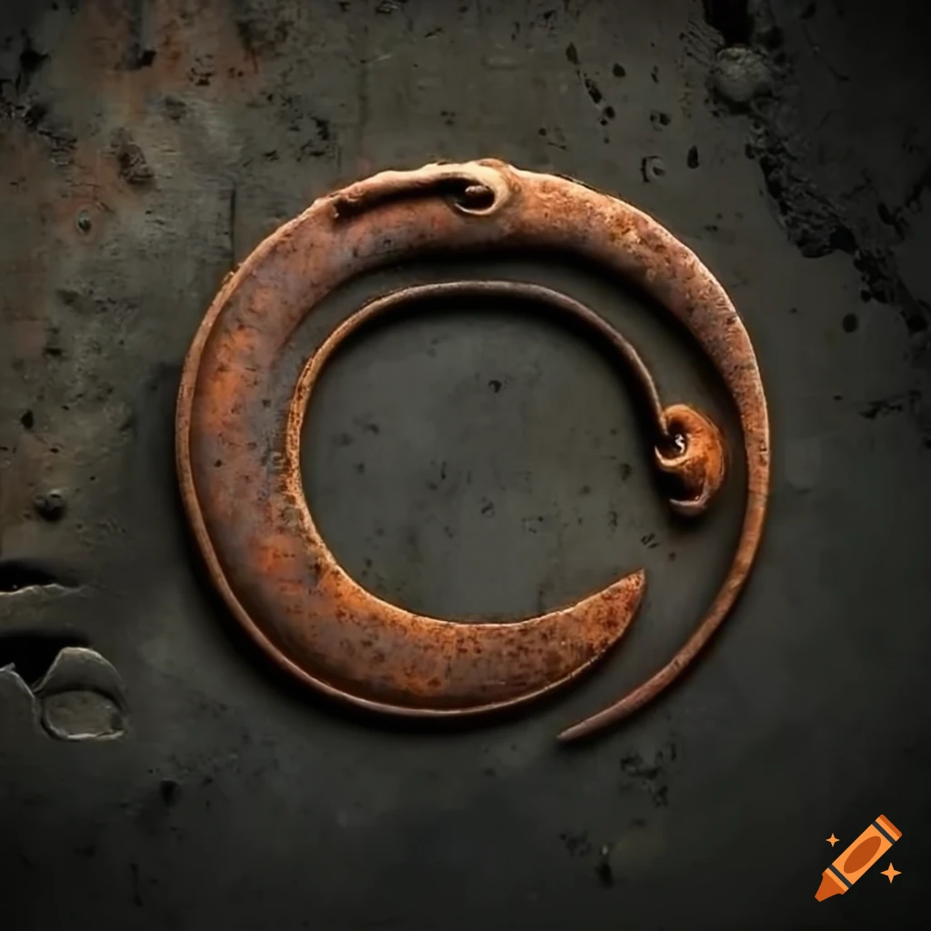 Ancient ouroboros symbol in rusted metal