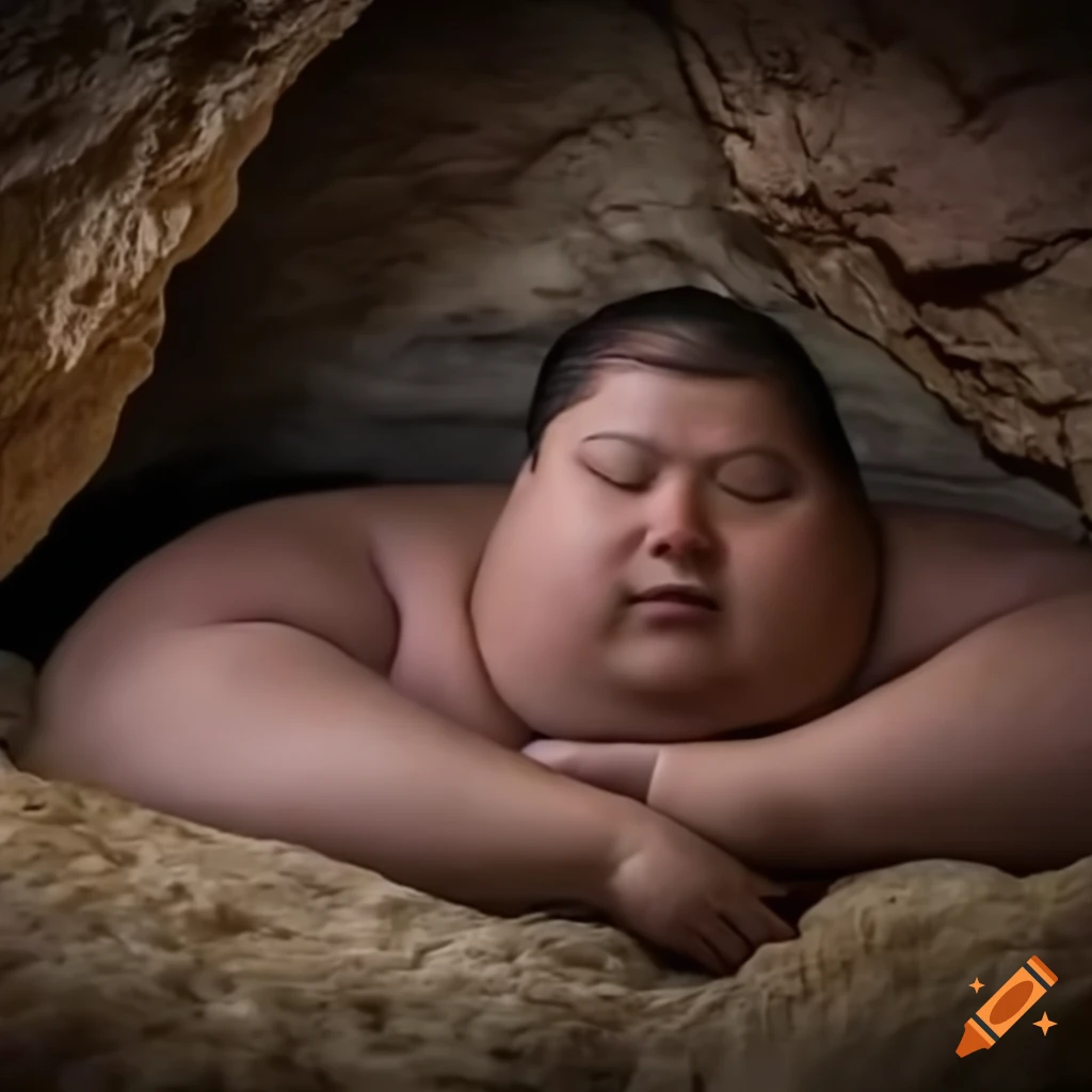 Sleeping fat mountain spirit in a cave