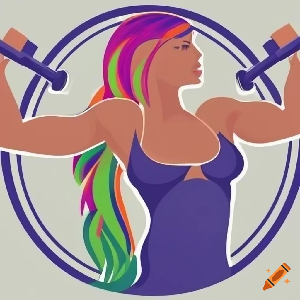 Captivating female hunter with vivid hair holding weights symbolizing strength