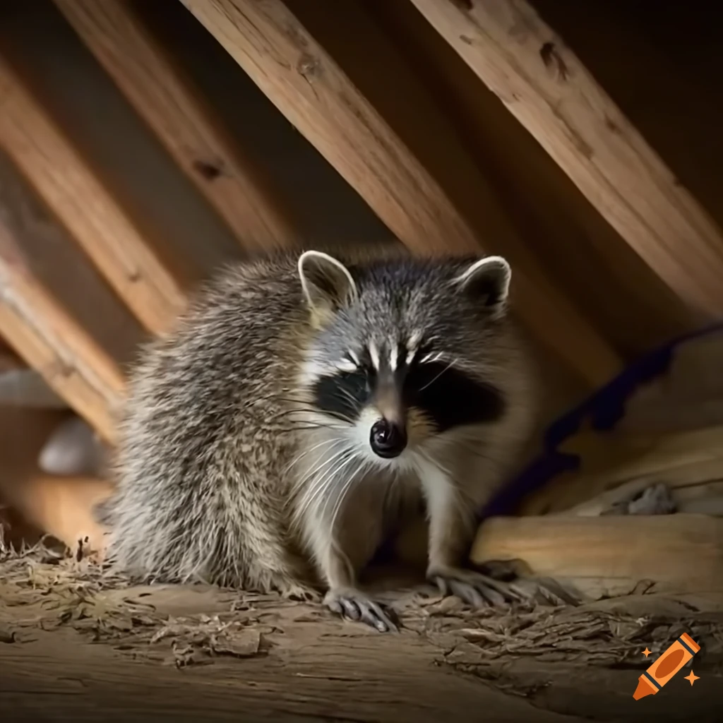 Raccoon family in an attic