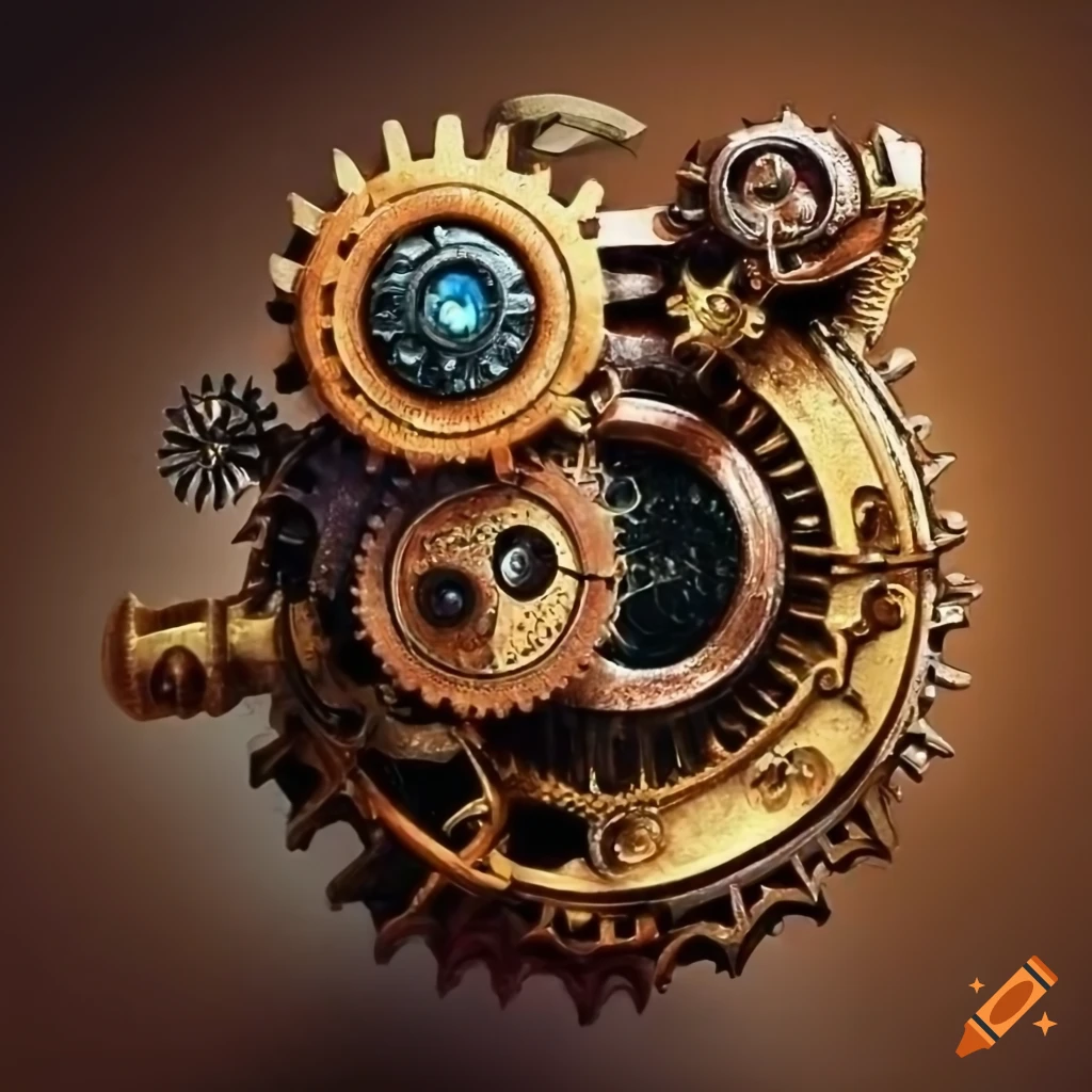 Steampunk gears in a mechanical setting on Craiyon