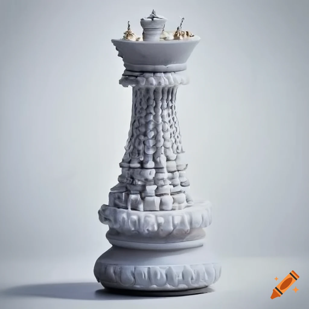 Intricately carved white marble castle chess piece on Craiyon