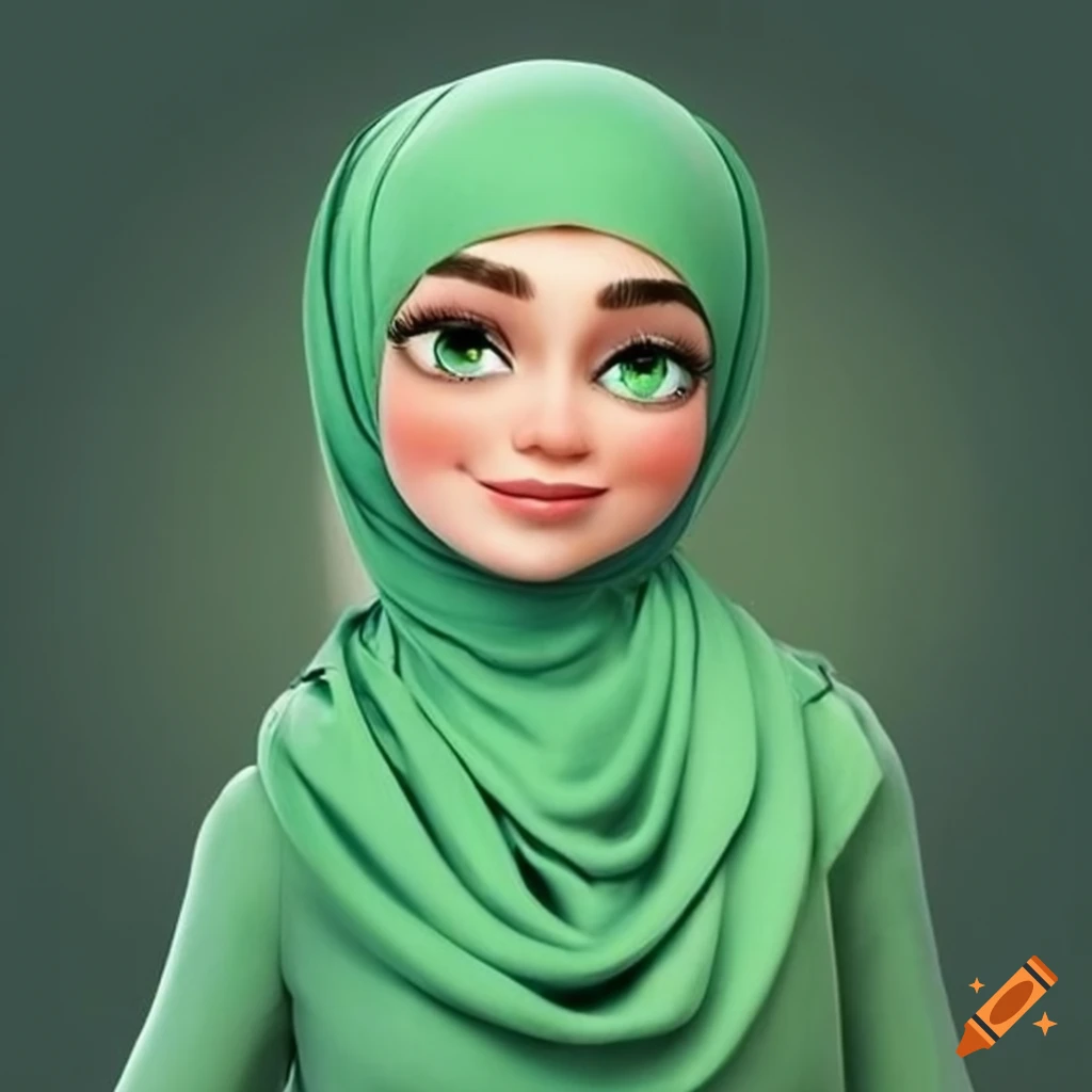 Green-eyed woman in hijab working in a sales team