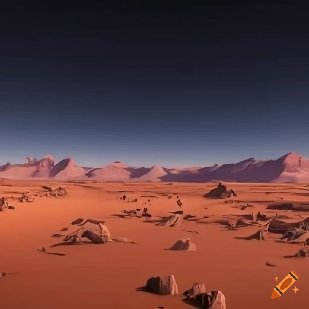 Mandalorian desert planet with mountains in the background on Craiyon