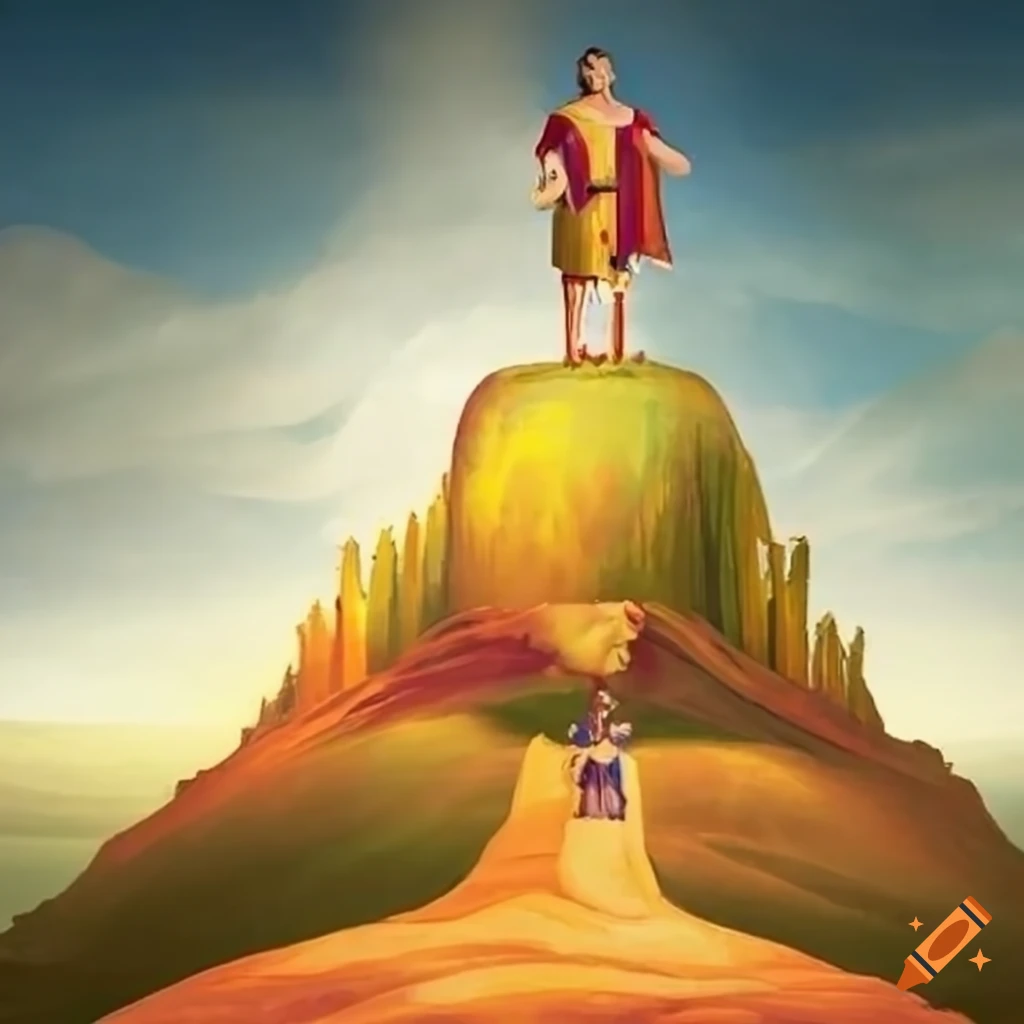 King David viewing hills with God atop one in a biblical scene