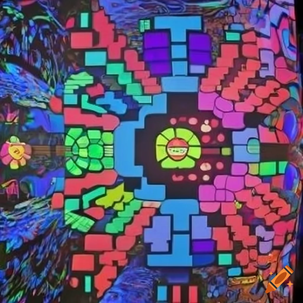 Kikiyama takashi murakami 3d blacklight backlit interior with space