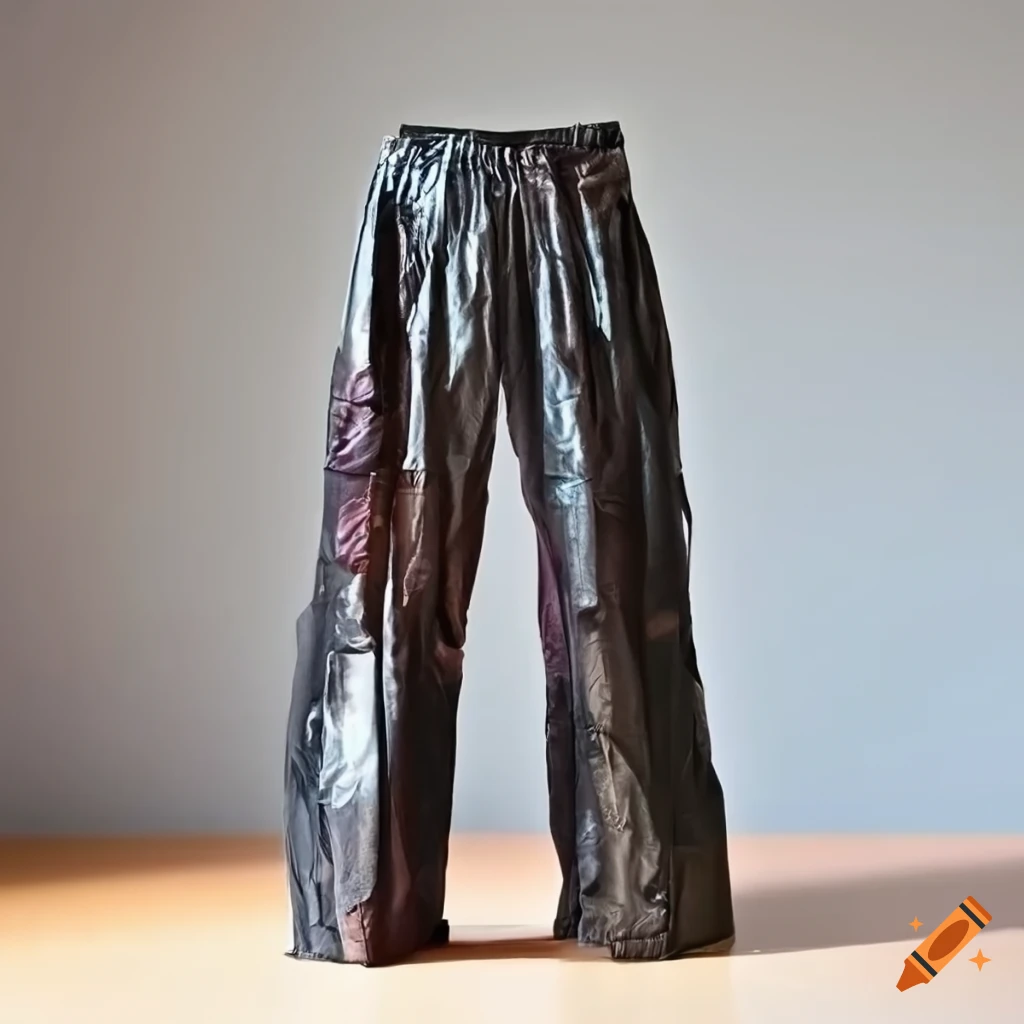 Upcycled pants made out of plastic materials on Craiyon
