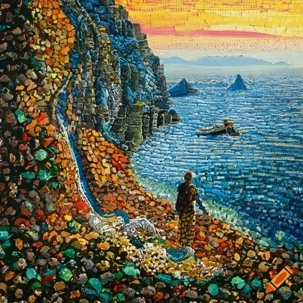 Surreal mosaic pointillism illustration by Greg Rutkowski