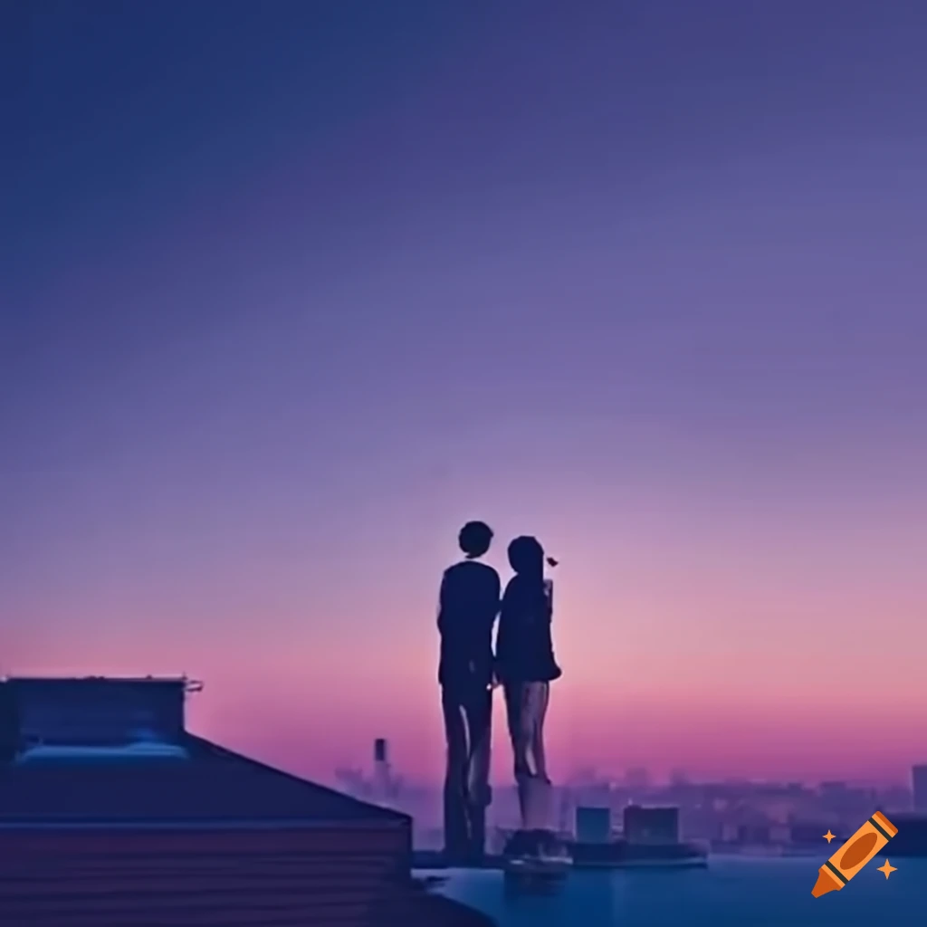 Two people on a rooftop gazing at the mysterious sky