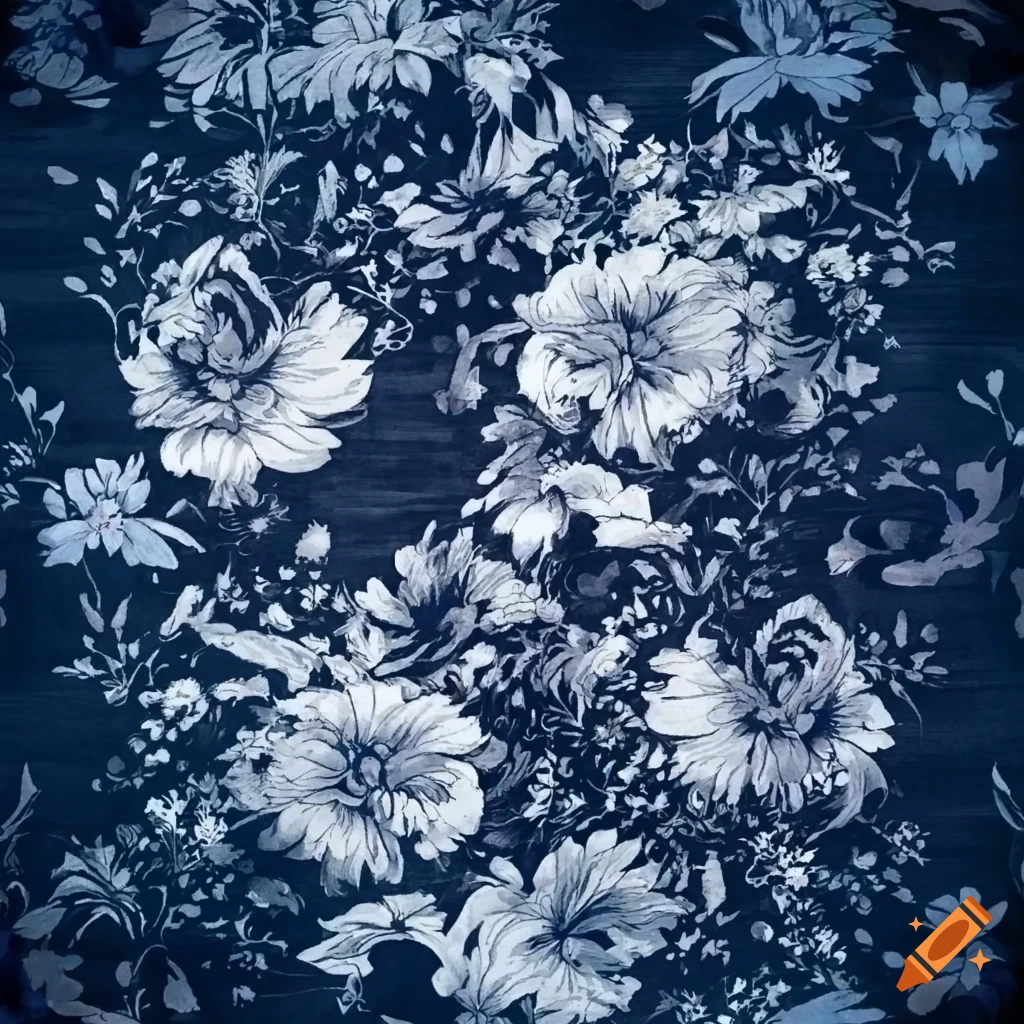 Floral design on blue-toned linen fabric
