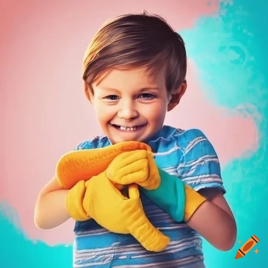 Child happily doing chores