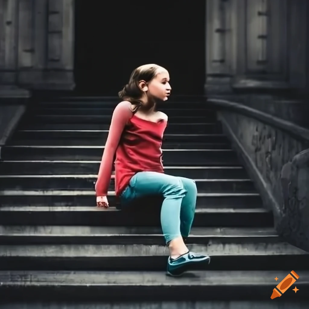Young French person sitting on stairs