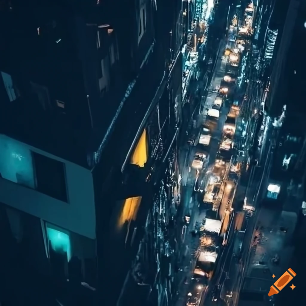 Night view of busy city streets with warm lighting and rain from overhead