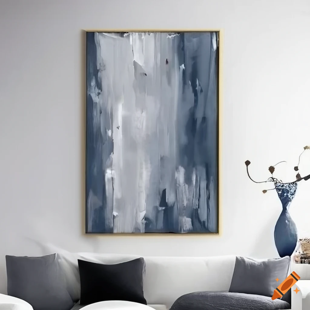 Nordic white navy and gray abstract 3d texture painting in modern