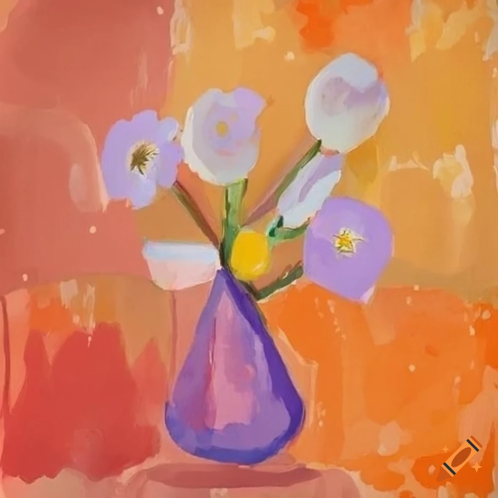 Minimalistic flower arrangement in a vase done with Klee crayons