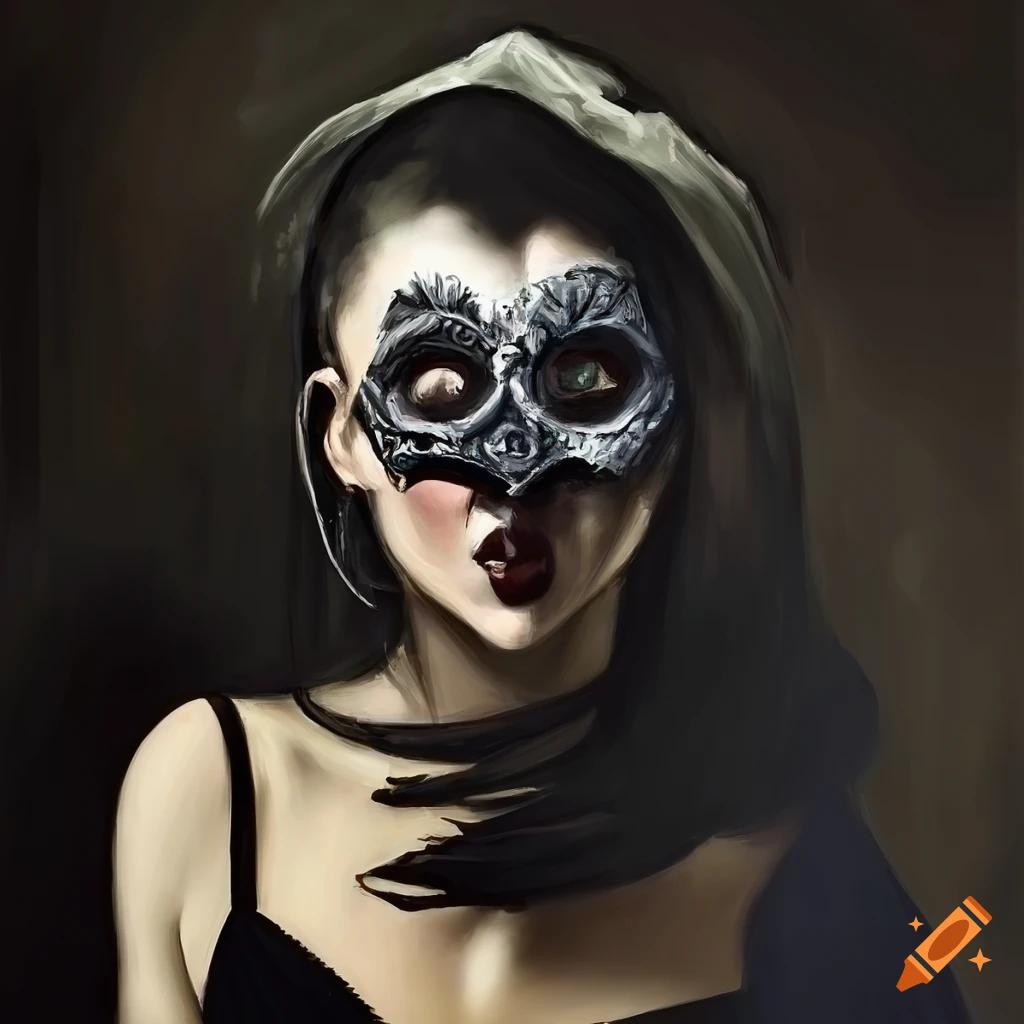 Goth girl wearing raven mask in el greco style on Craiyon