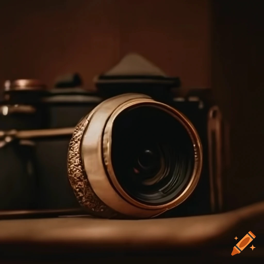 Dark academia theme with a vintage camera and clock