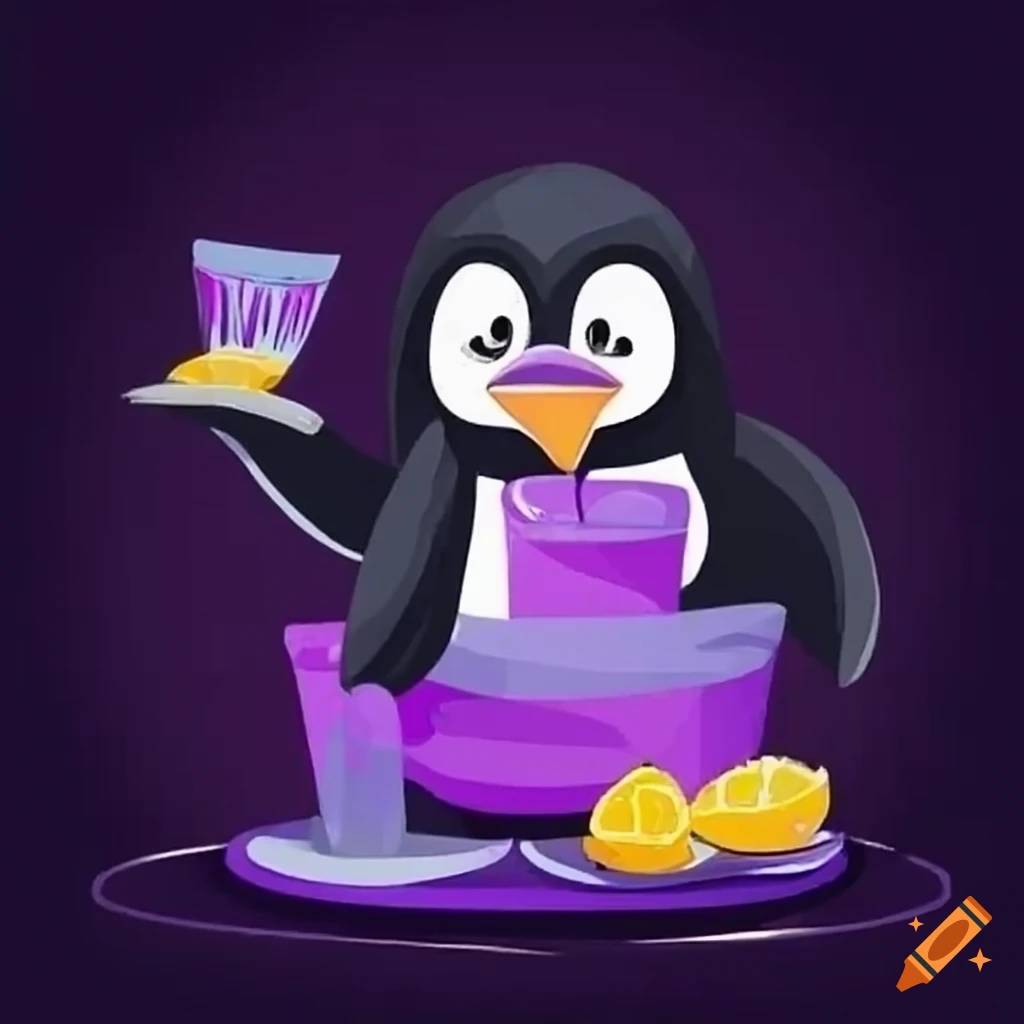 Purple penguin serving homemade lemonade on Craiyon