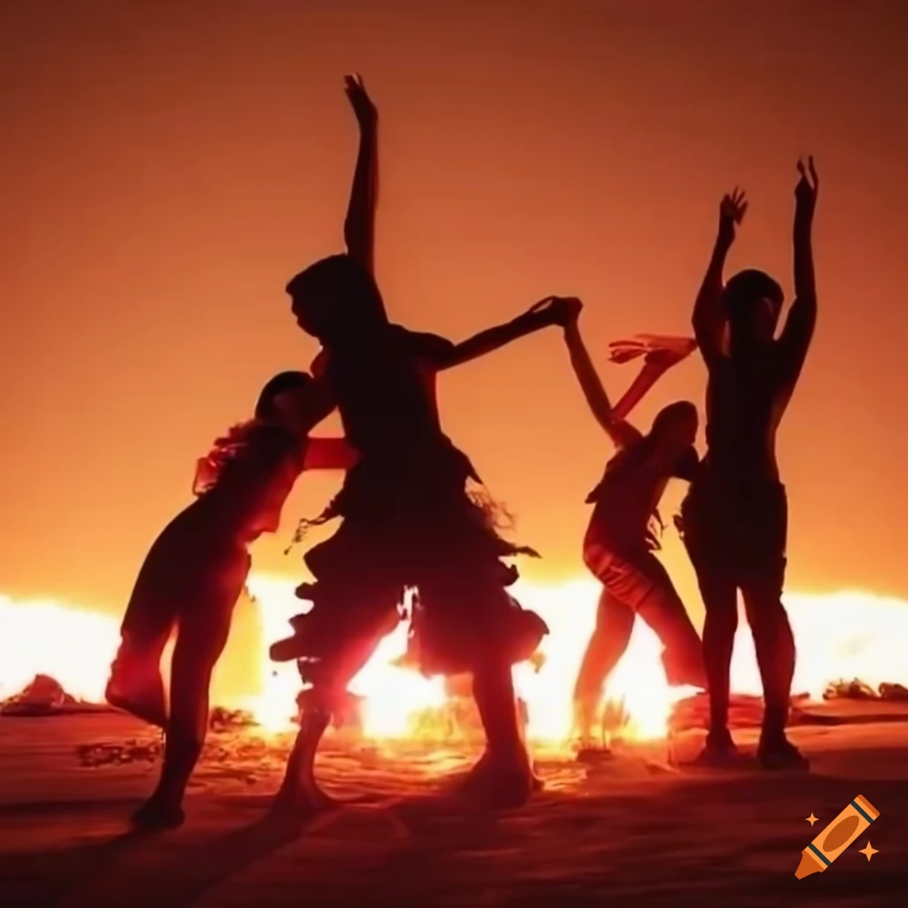 Friends dancing at Burning Man festival on Craiyon