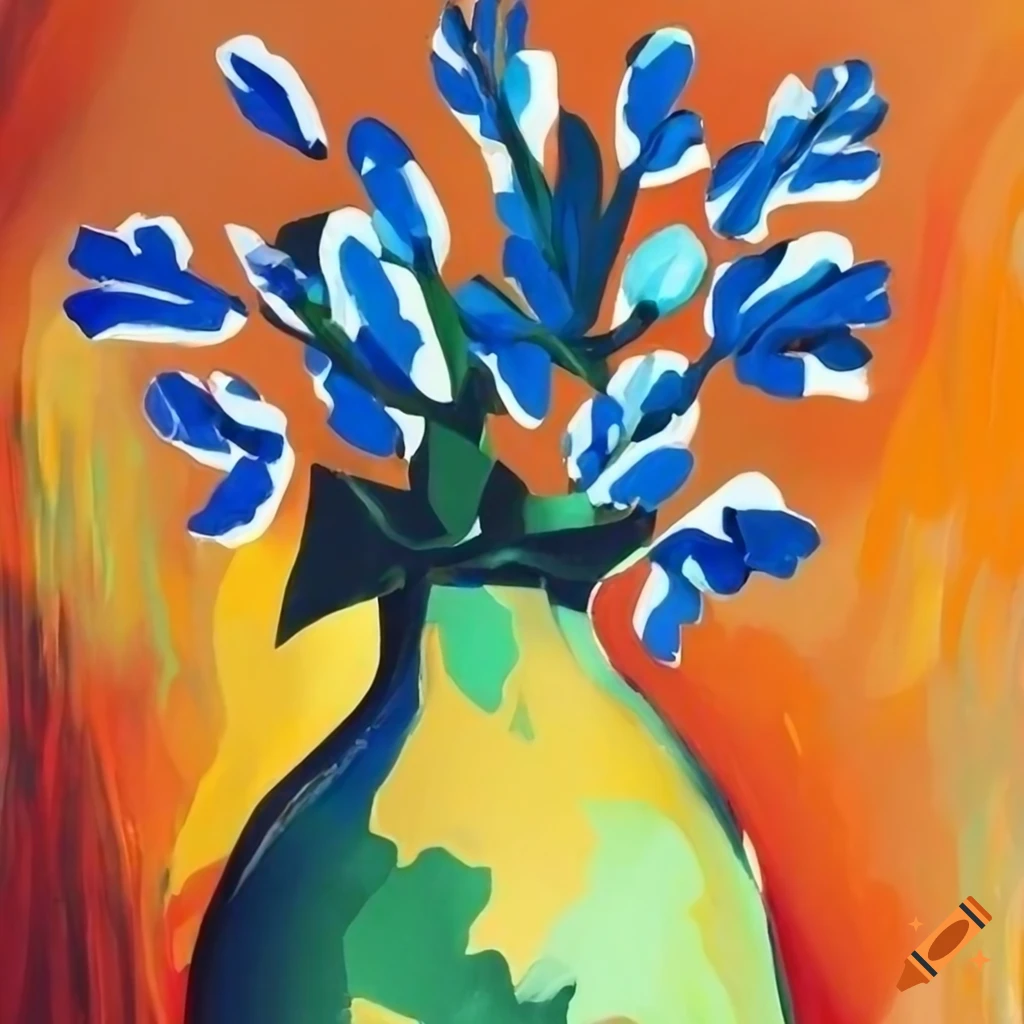 Knife-painted flowers in a vase inspired by Matisse's cut paper art