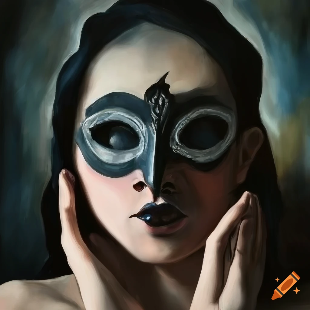 Goth girl wearing raven mask in el greco style on Craiyon