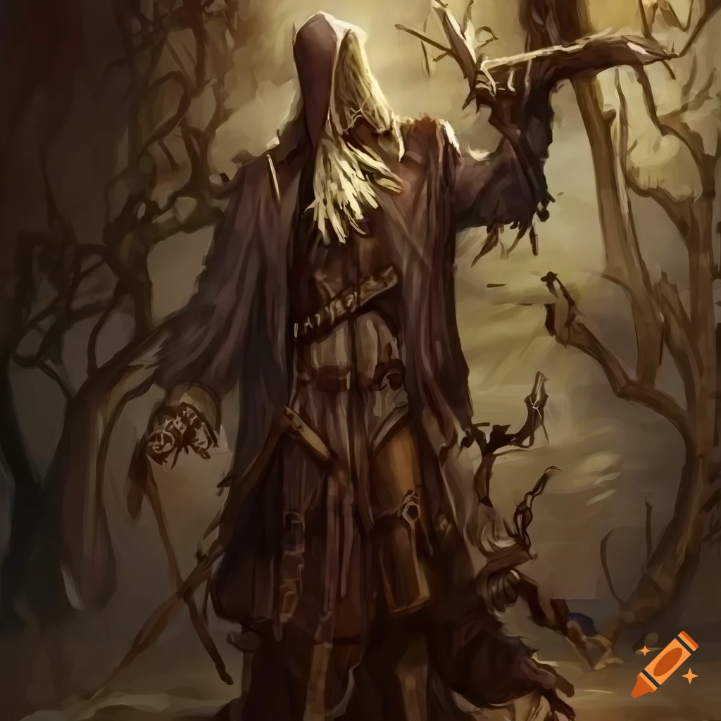 Scarecrow pirate character in a fantasy setting