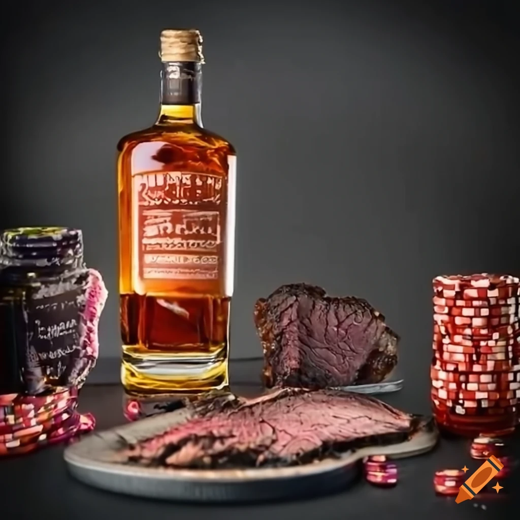 Smoked brisket with whiskey, poker, and chips