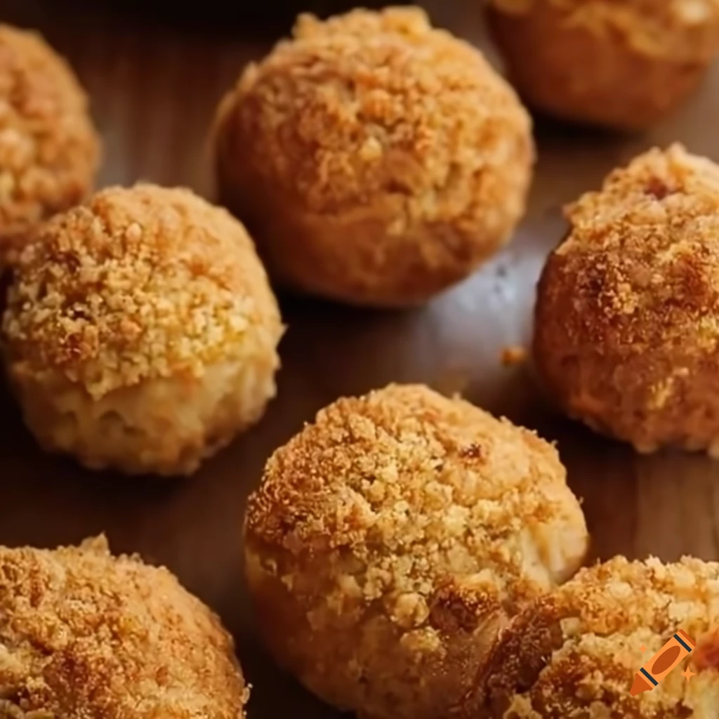 Golden brown mashed sweet potato balls with bread crumbs on Craiyon