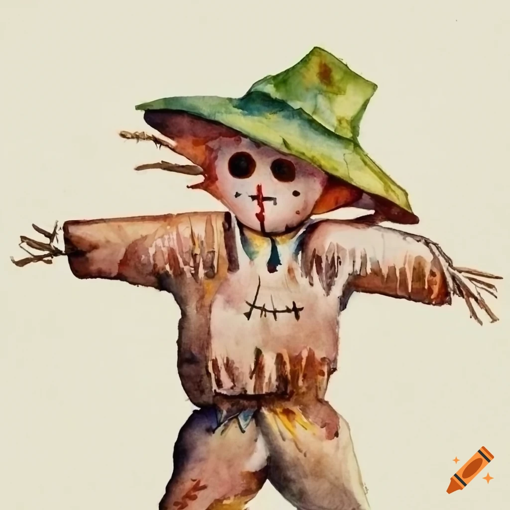 Scarecrow depicted in watercolor